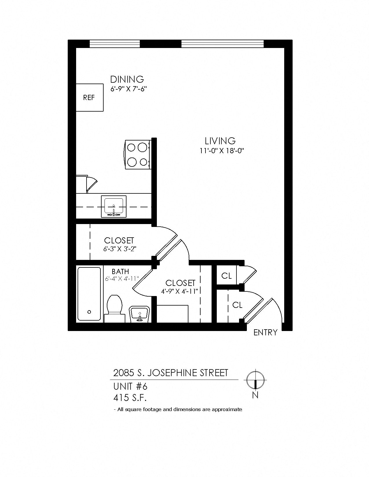 Floor plan for studio, 1 bath, 420 sqft